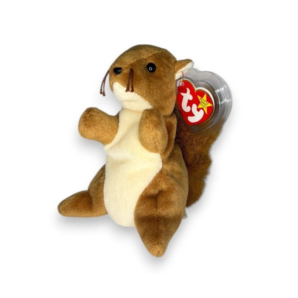 Nuts the Squirrel Ty Beanie Baby | Bushy-Tailed Buddy | Mint Heart Tag